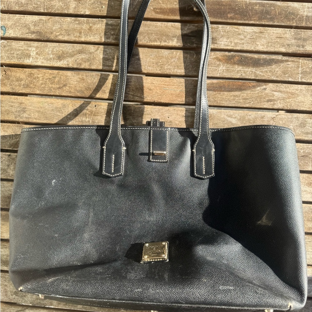 Black Leather Dooney & Bourke Tote Bag with Gold Accent